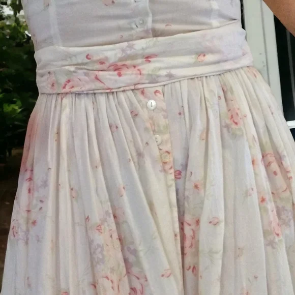 Vintage Pink and Cream Pleated Maxi Sundress - Picture 8 of 14